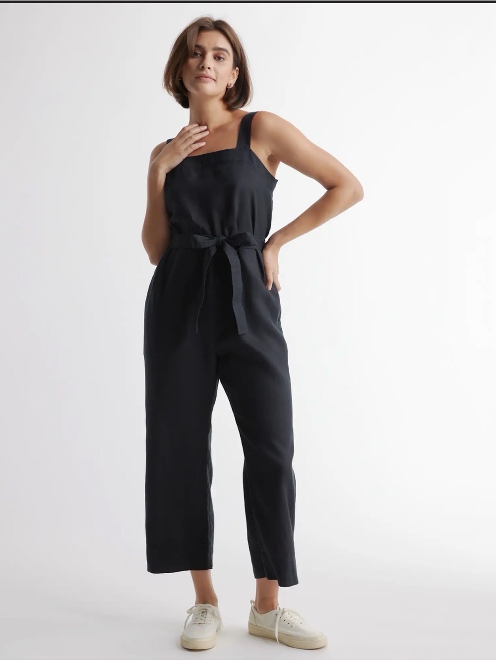 Quince European linen Jumpsuit in Black Size X-Large 770 NWOT